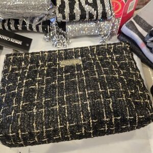 Simon Chang Black and Cream Tweed Wristlet